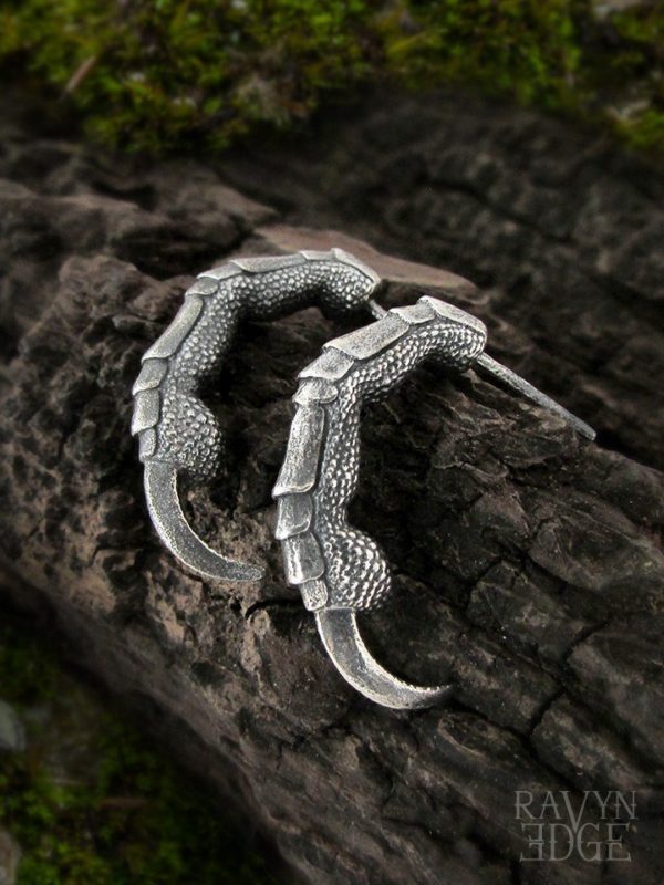 Raven claw half hoop earrings in sterling silver