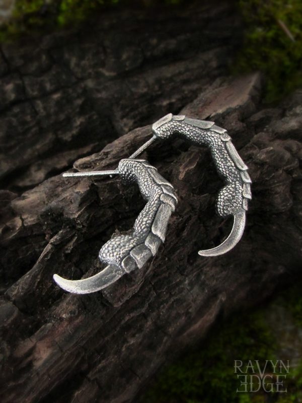 Silver bird claw open hoop earrings