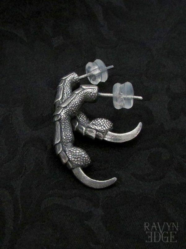 Mens half hoop earrings shaped like a dragon claw