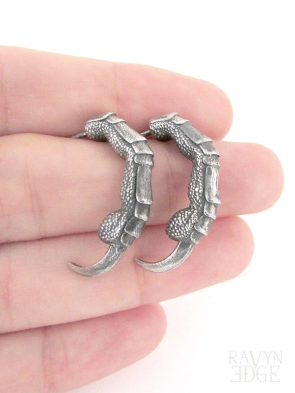Womens silver hoop earrings shaped like a bird claw