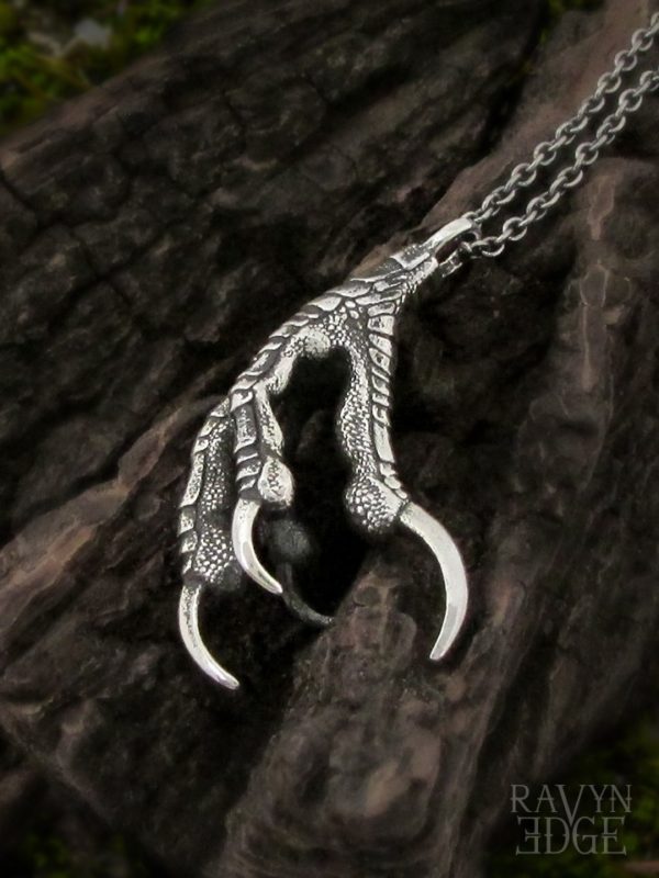 Large raven claw necklace in sterling silver