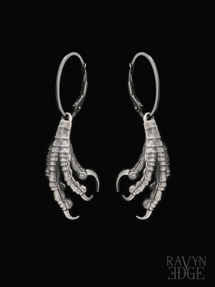 Raven, crow or dragon claw earrings with lever back drop