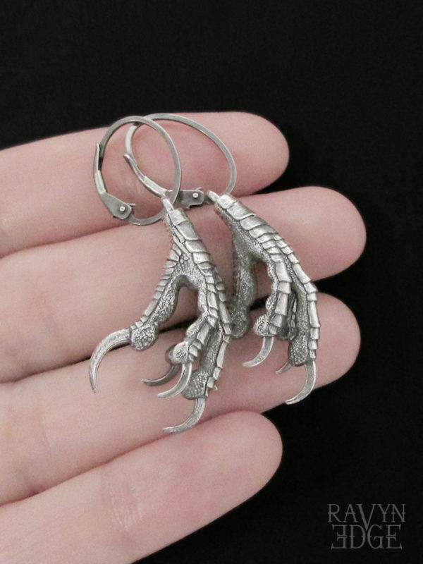 Sterling silver bird foot earrings, phoenix claw