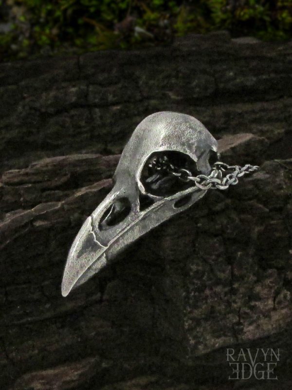 Medium bird skull necklace in sterling silver