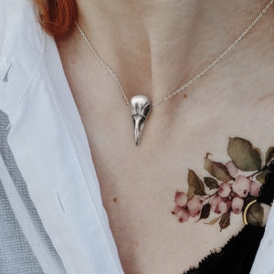 Small Raven Bird Skull Necklace