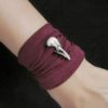 Wine red silk wrap bracelet with silver raven skull