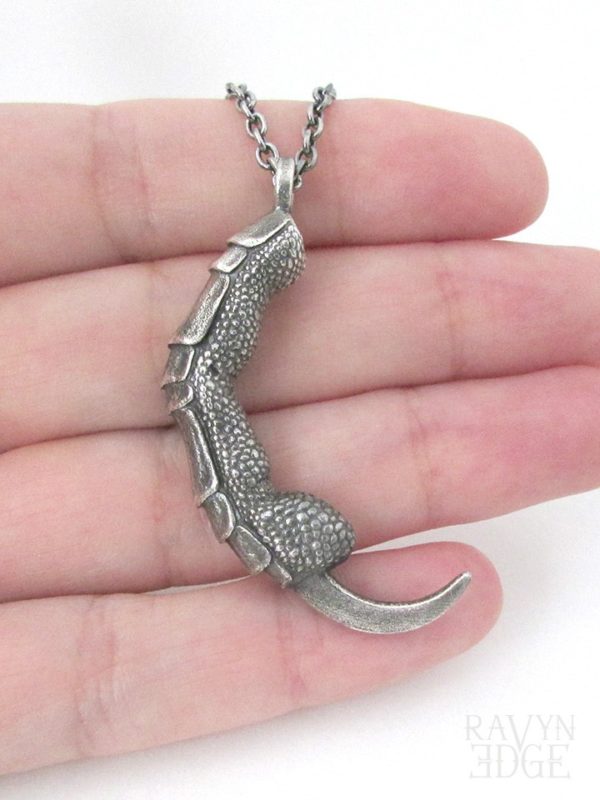 Silver dragon or bird claw necklace