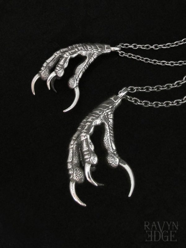 Large and small raven foot matching necklace set in sterling silver