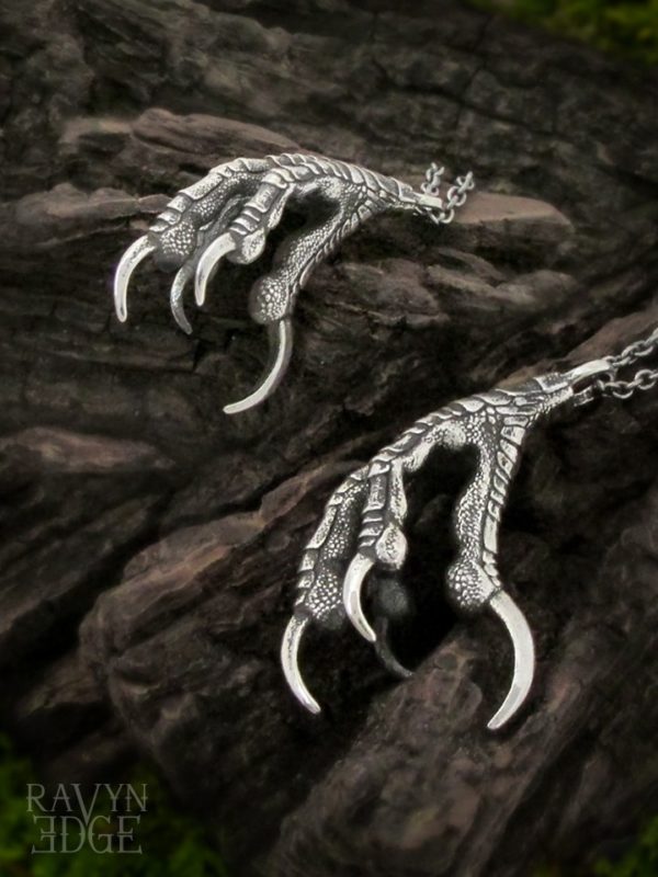 Large and small raven foot matching necklace set in sterling silver