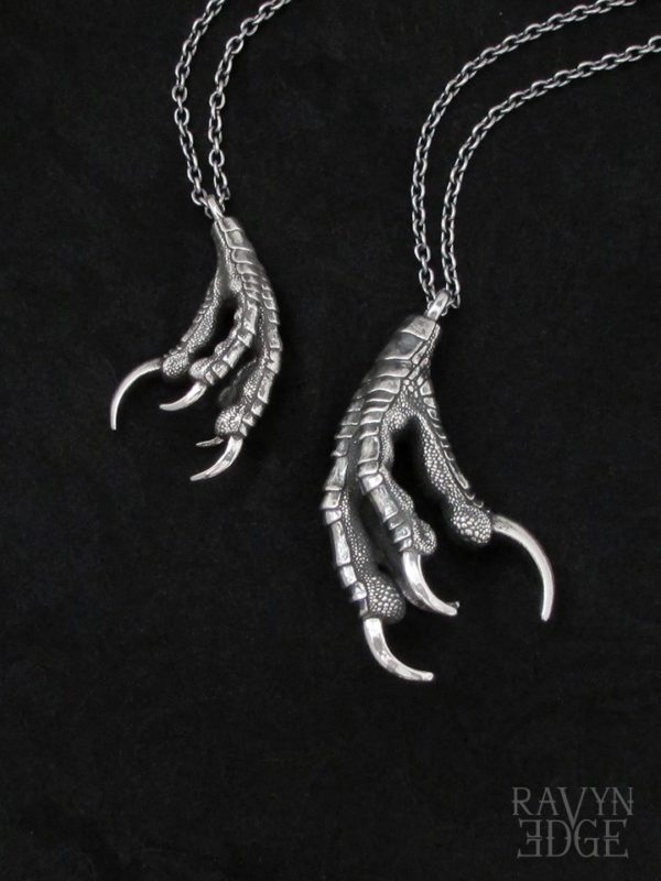 Large and small raven foot matching necklace set in sterling silver