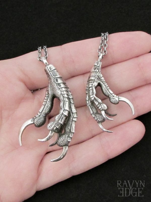 Large and small raven foot matching necklace set in sterling silver