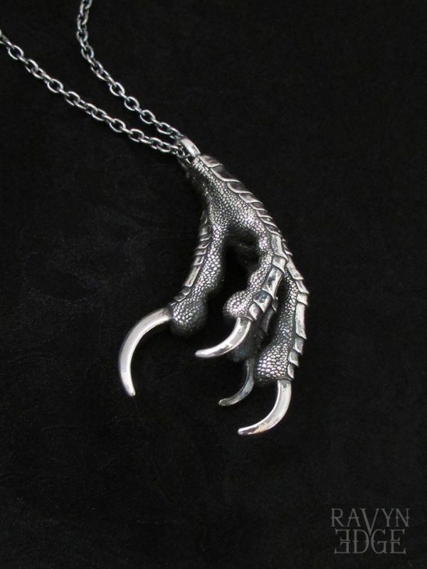 Large sterling silver dragon claw necklace