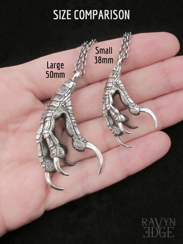 Small and large bird claw necklace size comparison
