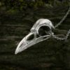 Large raven skull pendant necklace in sterling silver