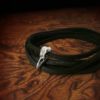 Tiny silver raven skull viking leather bracelet