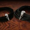 Sterling silver raven skull couple bracelets leather