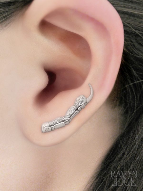 Raven claw sterling silver ear climber earrings on an ear