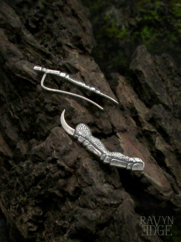 Sterling silver dragon claw ear climber earrings