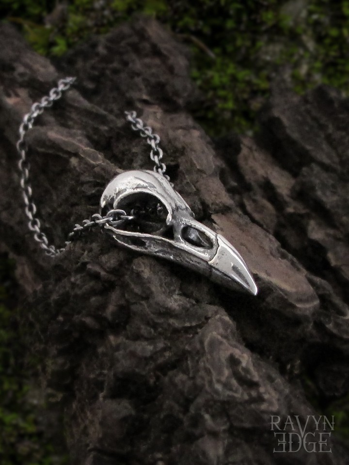 Sterling Silver Small Raven Pendant Necklace 