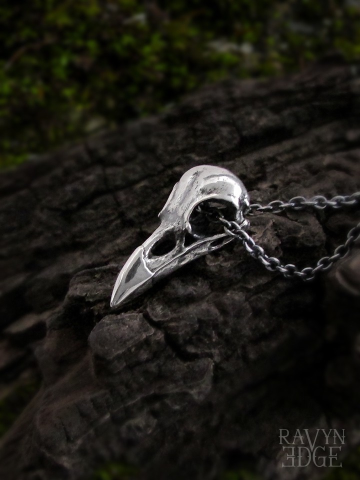 Black Crow Skull Necklace | Bird Skull Pendant | Raven Ranch Studio