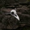 Small raven skull or crow skull necklace in sterling silver