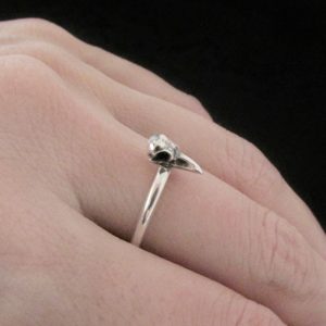 Tiny Raven Bird Skull Ring