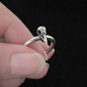 Tiny Raven Bird Skull Ring