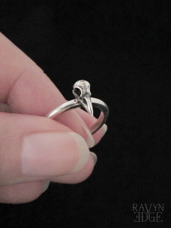 Silver bird skull minimalist gothic promise ring