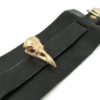 Heavy metal leather wristband with brass raven skull