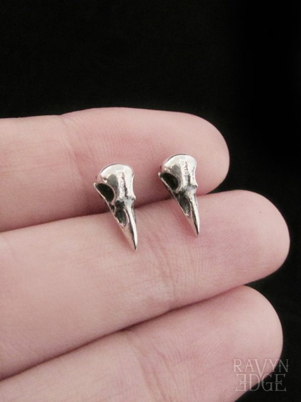 Edgy stud earrings shaped like crow skulls