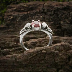 Raven Skull Promise Ring with Garnet