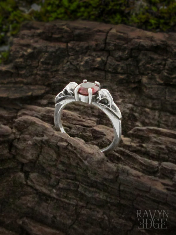 Garnet birthstone womens skull wedding rings