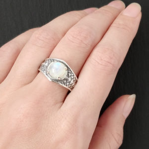 Draco Ring with Rainbow Moonstone – Size 7