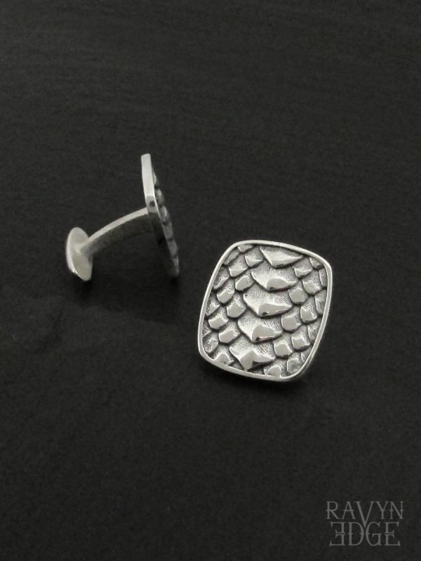 Square shaped dragon scale sterling silver cufflinks