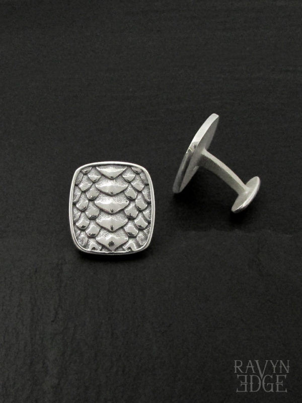 Silver mermaid scale womens cuff links