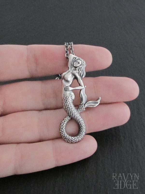 Sterling silver mermaid pendant necklace