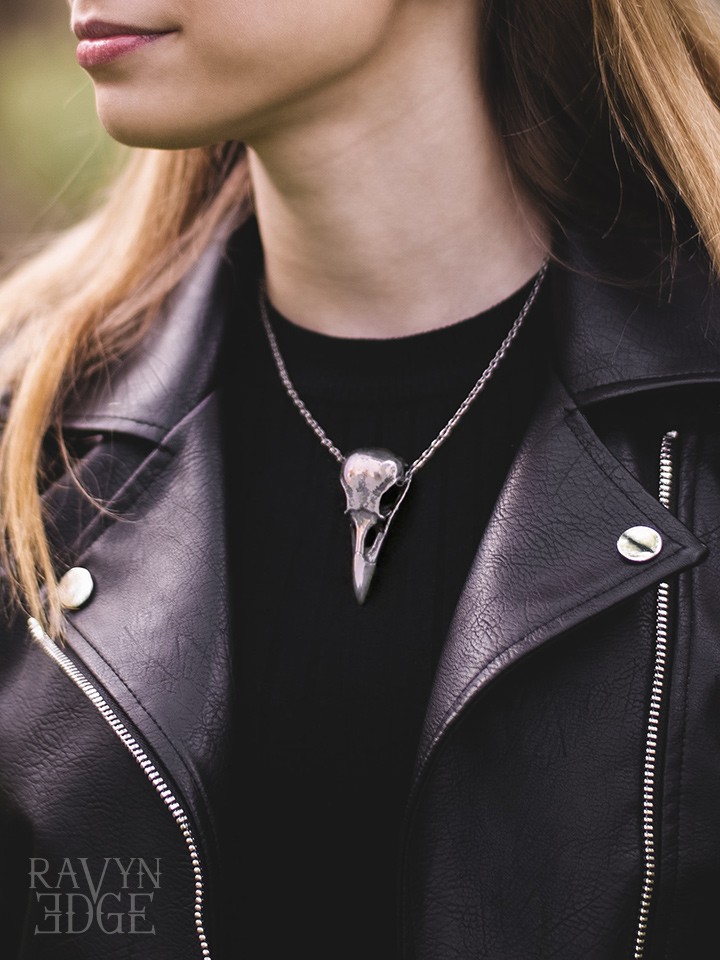 Rainbow Anodized Bird Skull Pendant Necklace – Raven Crow Gothic Occult – 19in Chain