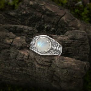 Draco Ring with Rainbow Moonstone – Size 7