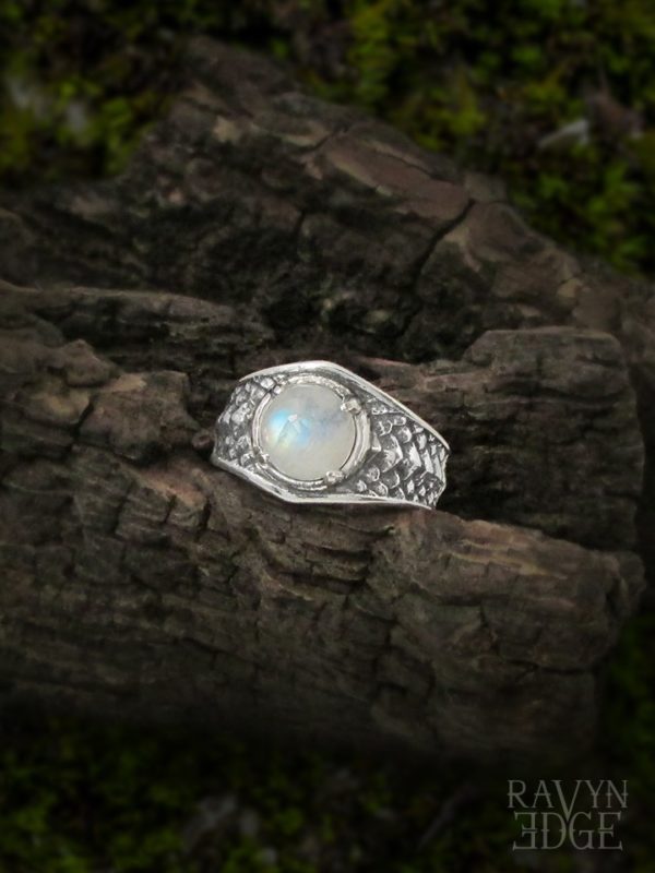 Draco dragon scales rainbow moonstone ring