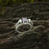 Raven skull ring with purple amethyst birthstone
