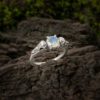 Raven skull gothic promise ring with rainbow moonstone