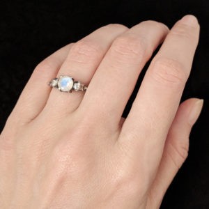 Raven Skull Ring with Moonstone