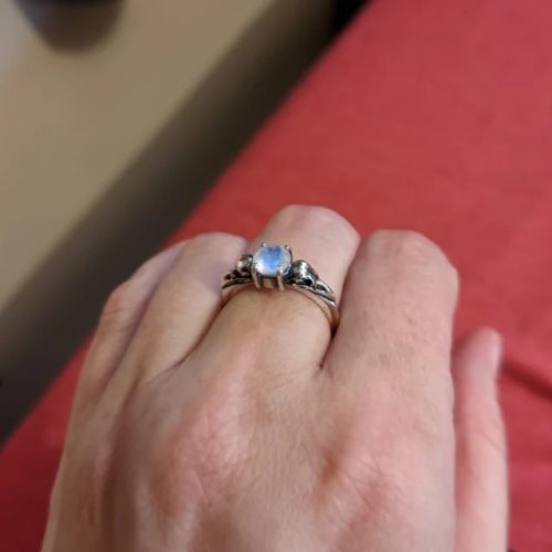 Raven Skull Ring with Moonstone customer photo