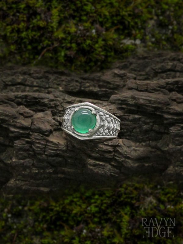 May birthstone ring with green onyx and mermaid scales