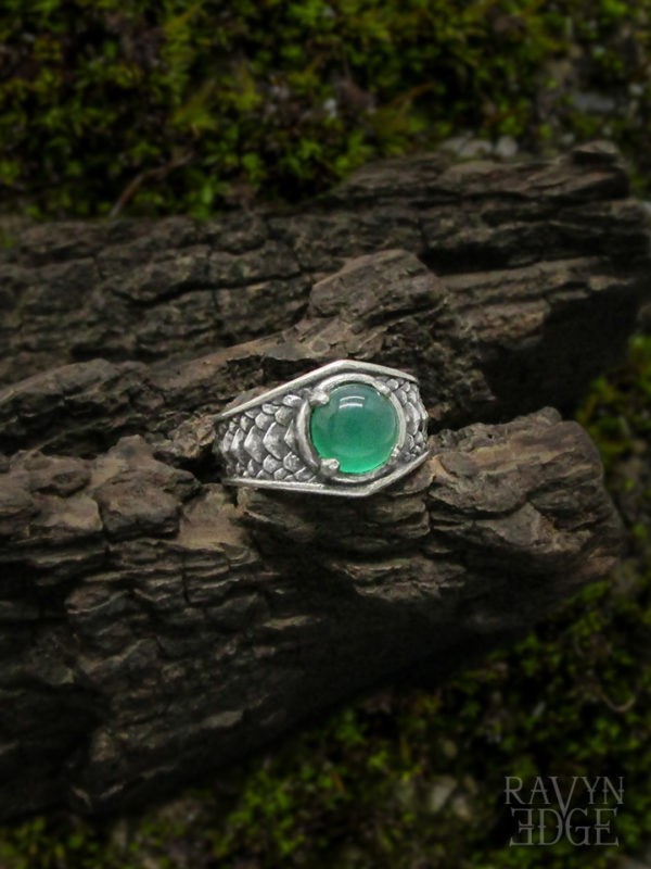 Draco ring, green onyx ring with snake scales, for men or women