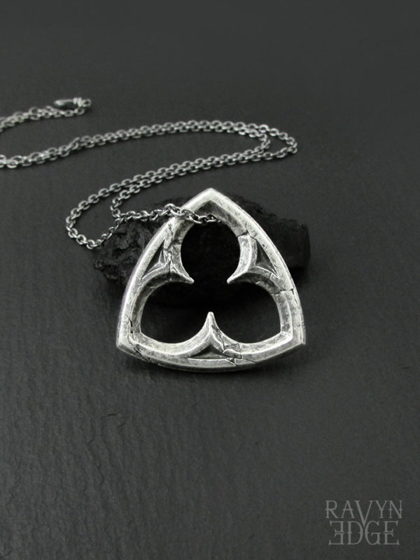 Double sided trefoil gothic window necklace in sterling silver