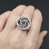 Triskele gothic window signet ring in sterling silver with garnet