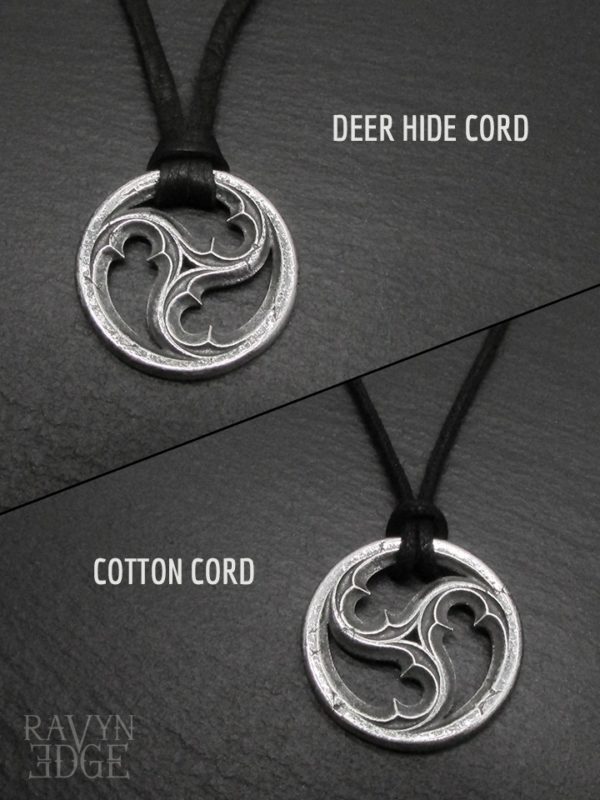 Triskelion necklace with black deer hide cord and cotton cord options
