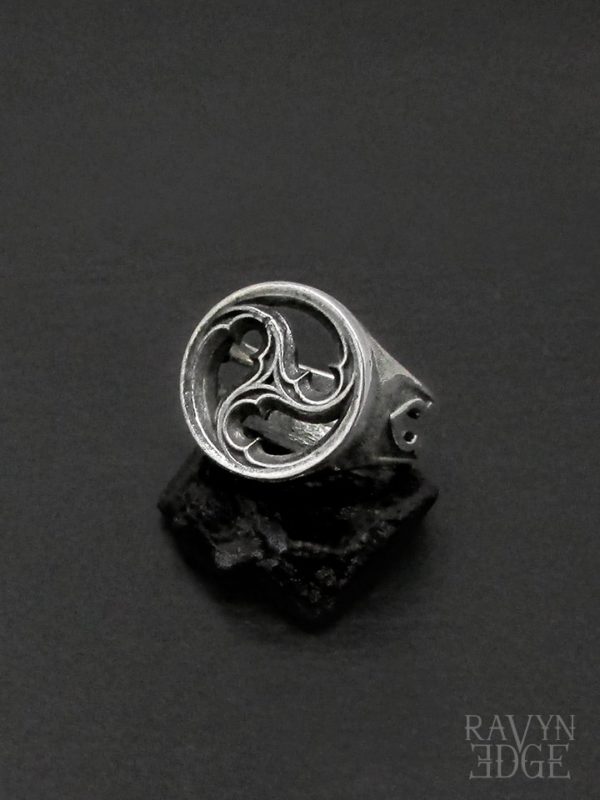 Triskelion gothic window signet ring in sterling silver