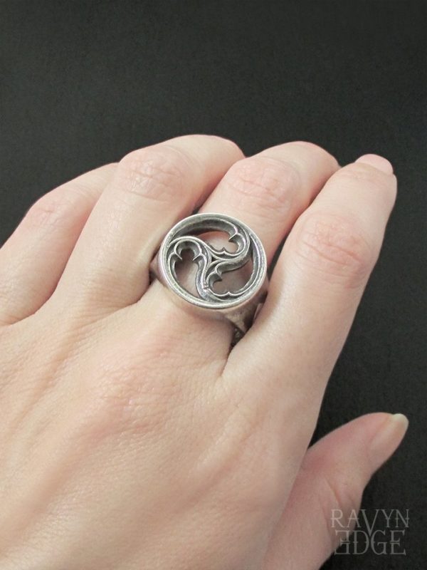 Sterling silver triskele ring, triskelion signet ring